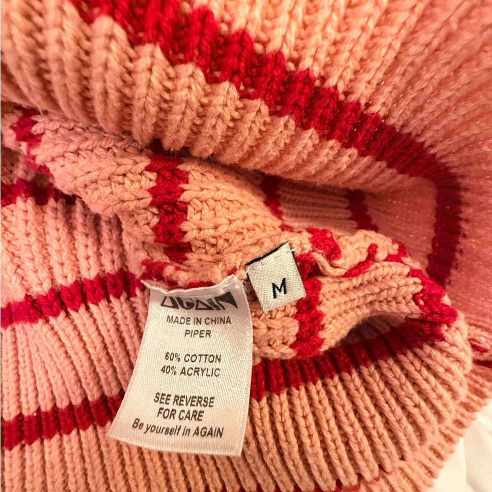 Striped Peach and Red Ribbed Turtleneck Sweater - Picture 5 of 5